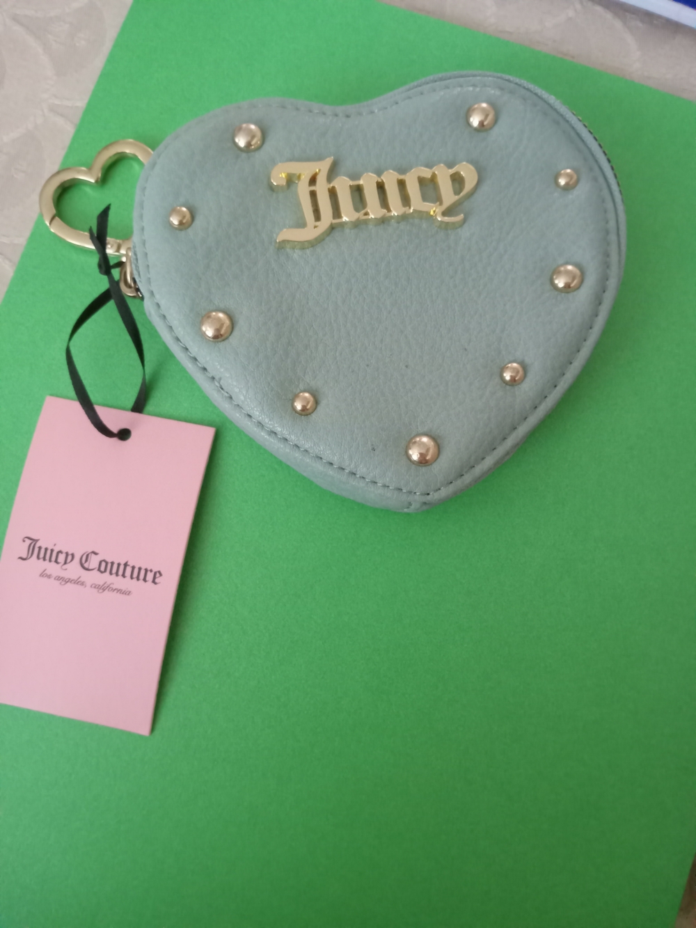 Juicy Couture Mint Green Heart Coin Purse with Gold Zipper